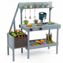 Kids Mud Kitchen, Wooden Play Kitchen with Planter Box, Stoves, Water Tank, Sink & 9 Accessories, Outdoor Pretend Kitchen Playset for Toddlers Aged 3+