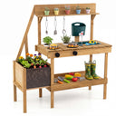 Kids Mud Kitchen, Wooden Play Kitchen with Planter Box, Stoves, Water Tank, Sink & 9 Accessories, Outdoor Pretend Kitchen Playset for Toddlers Aged 3+