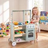 Play Kitchen for Kids, Wooden Kitchen Playset with Stoves, Oven, Rolling Chef Pretend Play Set