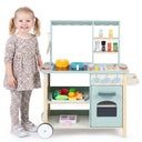 Play Kitchen for Kids, Wooden Kitchen Playset with Stoves, Oven, Rolling Chef Pretend Play Set