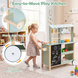 Play Kitchen for Kids, Wooden Kitchen Playset with Stoves, Oven, Rolling Chef Pretend Play Set