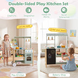 Play Kitchen for Kids, Wooden Kitchen Playset with Stoves, Oven, Rolling Chef Pretend Play Set