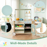 Play Kitchen for Kids, Wooden Kitchen Playset with Stoves, Oven, Rolling Chef Pretend Play Set