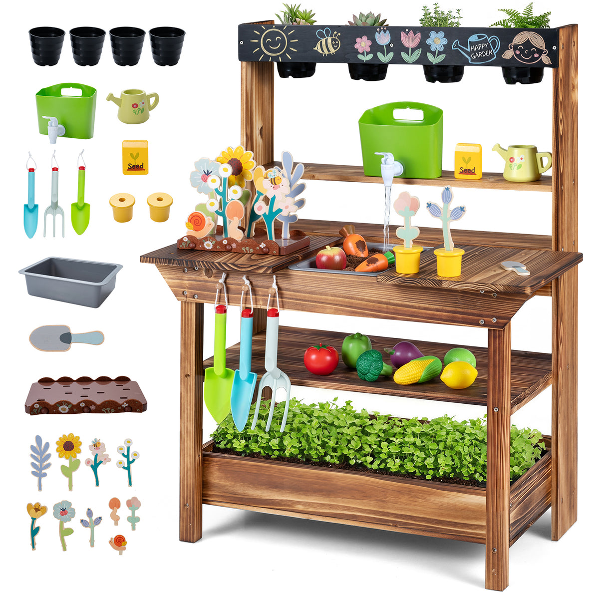 Outdoor Wood Mud Kitchen for Kids, Sensory Kitchen Playset for Children Age 3+