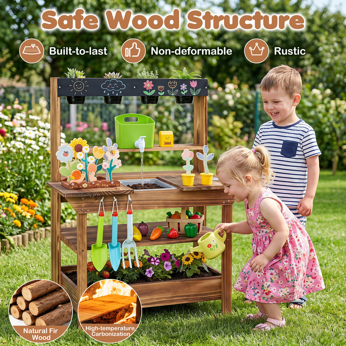 Outdoor Wood Mud Kitchen for Kids, Sensory Kitchen Playset for Children Age 3+