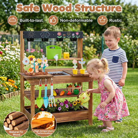 Outdoor Wood Mud Kitchen for Kids, Sensory Kitchen Playset for Children Age 3+