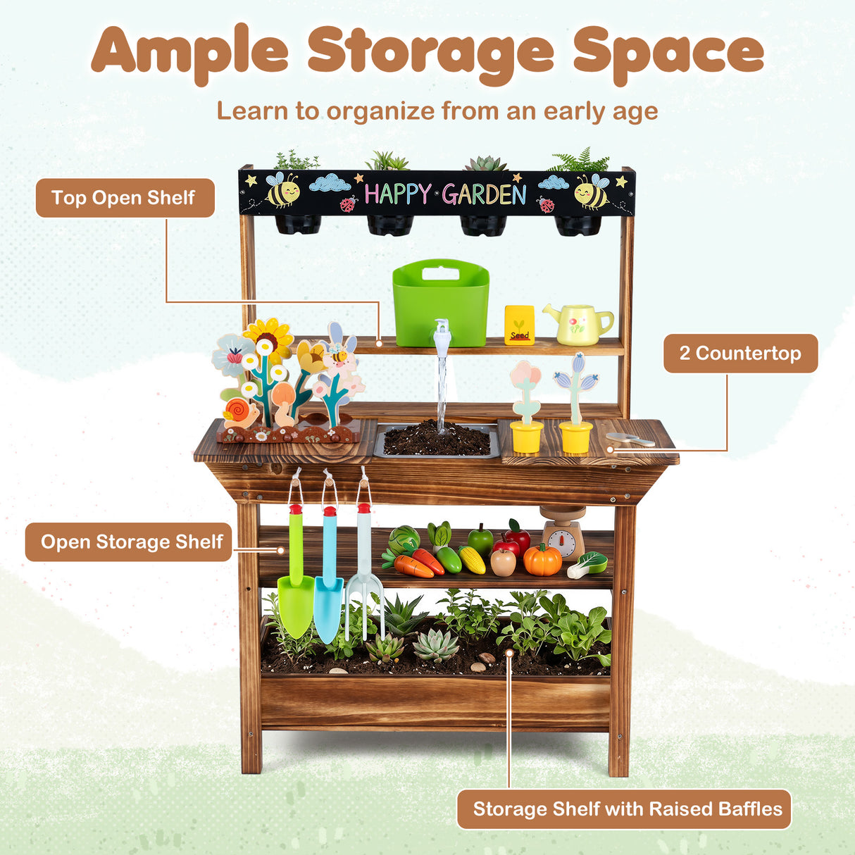 Outdoor Wood Mud Kitchen for Kids, Sensory Kitchen Playset for Children Age 3+