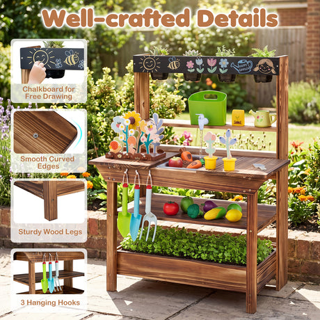 Outdoor Wood Mud Kitchen for Kids, Sensory Kitchen Playset for Children Age 3+