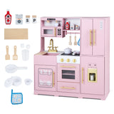 Wooden Play Kitchen with Lights & Sounds and Sink Stove Oven for Kids Ages 3+
