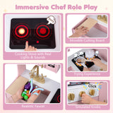 Wooden Play Kitchen with Lights & Sounds and Sink Stove Oven for Kids Ages 3+