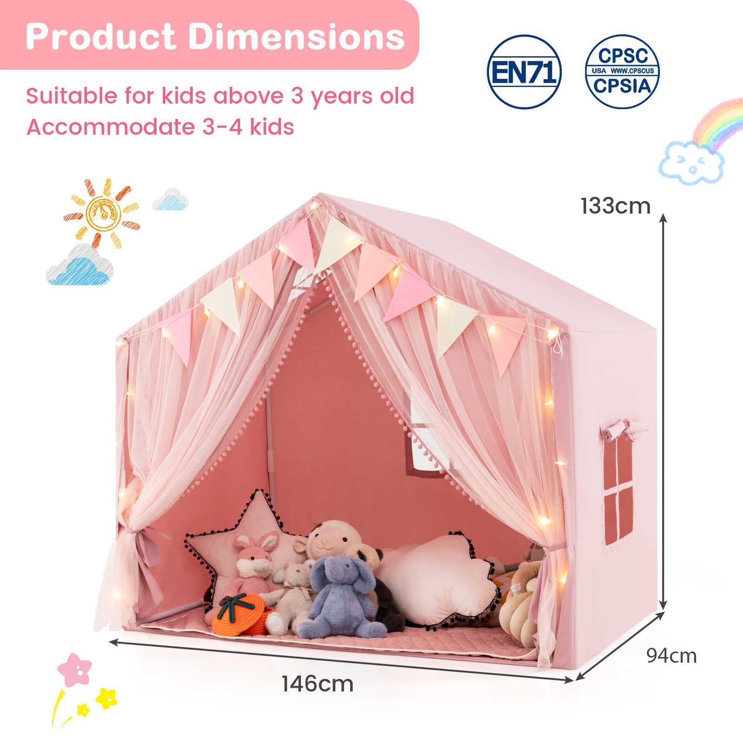 Kids Play Tent, 3-4 Kids Large Play Tent House w/Fabric & Screen Curta – Babyjoy