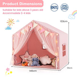 Kids Play Tent, 3-4 Kids Large Play Tent House w/Fabric & Screen Curtains, Star Lights, Plaid Pennants