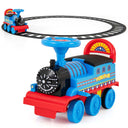 HONEY JOY Ride on Train Track, 6V Electric Ride on Train with Tracks, Storage Seat, Flashing Lights & Music