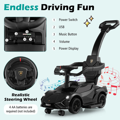 3-in-1 Ride On Push Car, Licensed Lamborghini Sliding Car