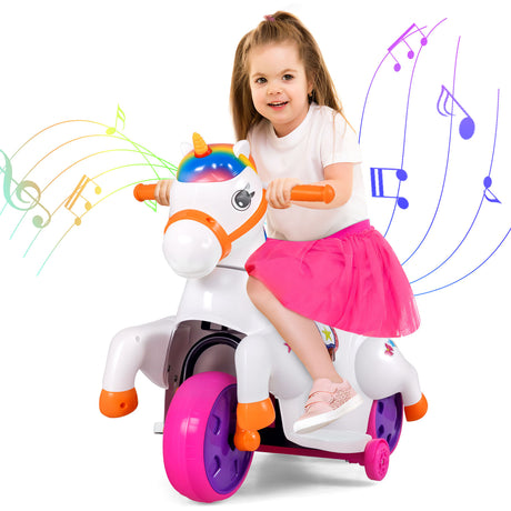 12V Unicorn Ride on Motorcycle Toy Kids Ride on Car Pony with Training Wheels