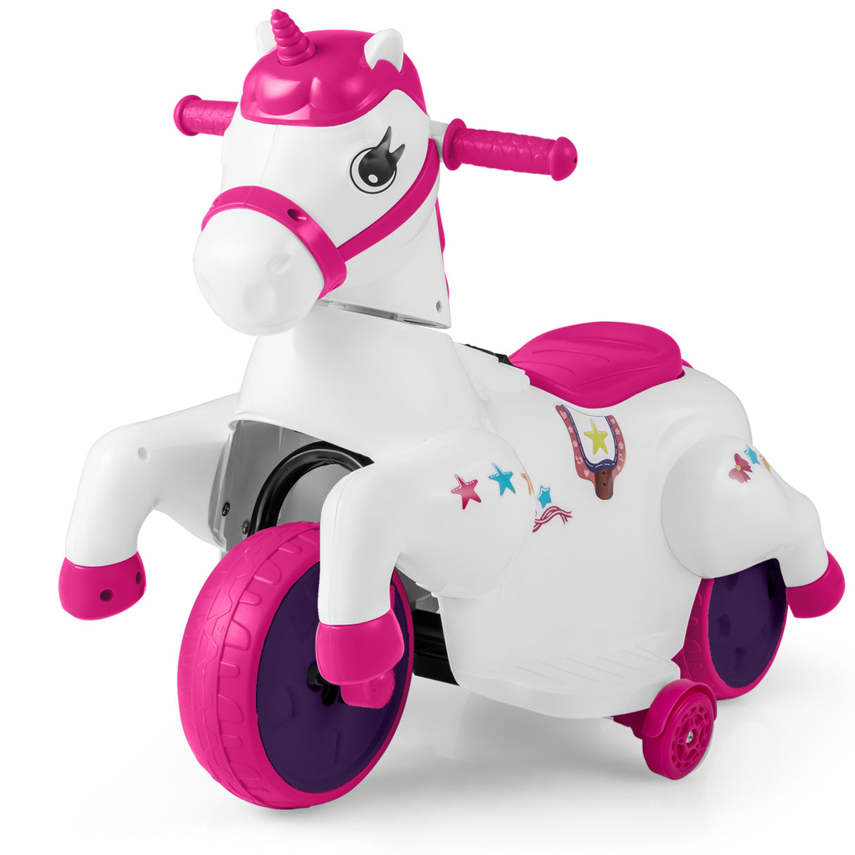 12V Unicorn Ride on Motorcycle Toy Kids Ride on Car Pony with Training Wheels