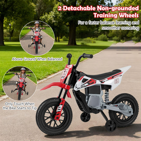 12V Kids Motorcycle with Training Wheels and Spring Suspension