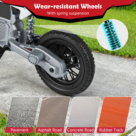 12V Kids Motorcycle with Training Wheels and Spring Suspension
