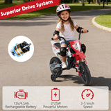 12V Kids Motorcycle with Training Wheels and Spring Suspension