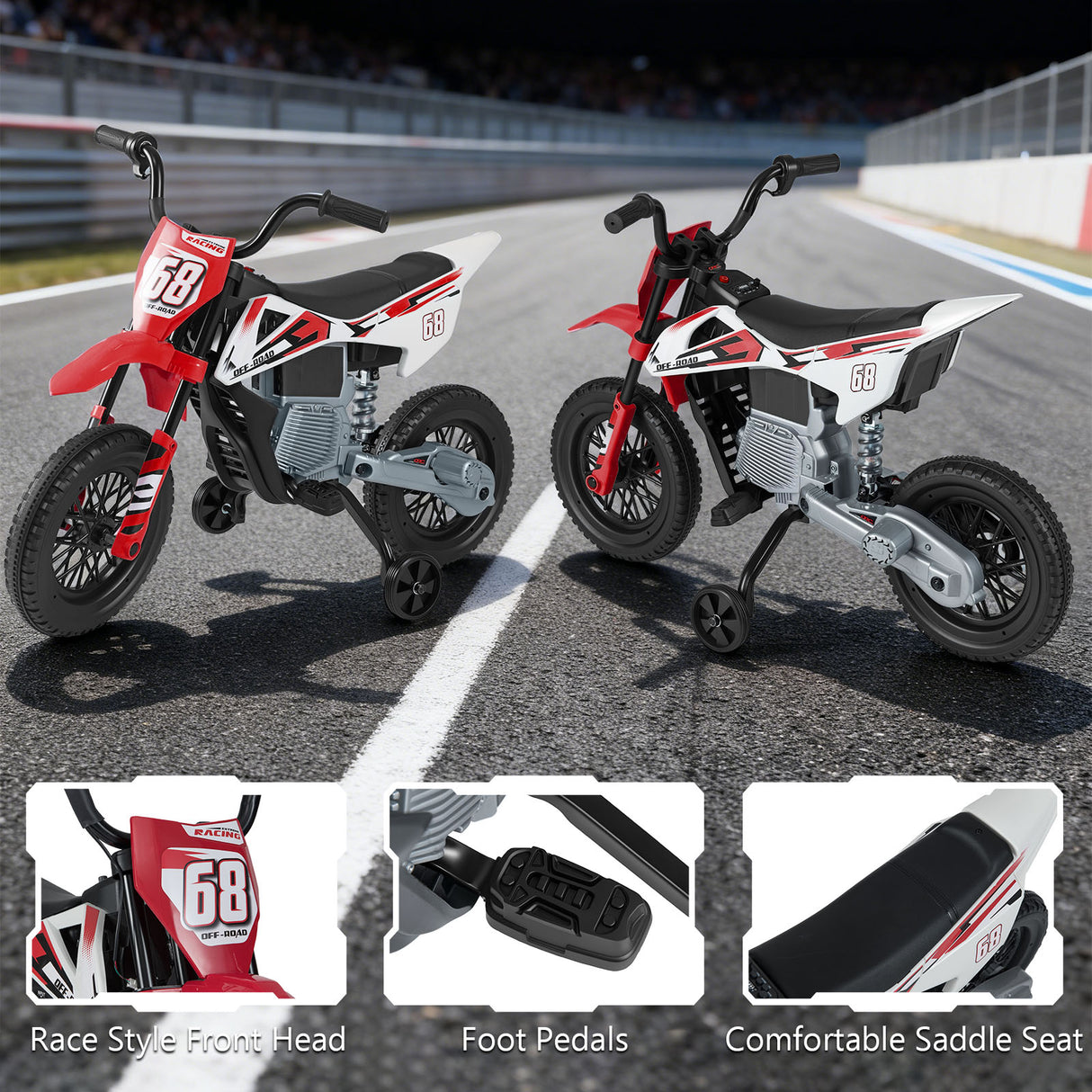 12V Kids Motorcycle with Training Wheels and Spring Suspension