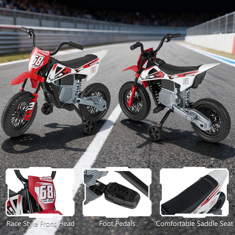 12V Kids Motorcycle with Training Wheels and Spring Suspension