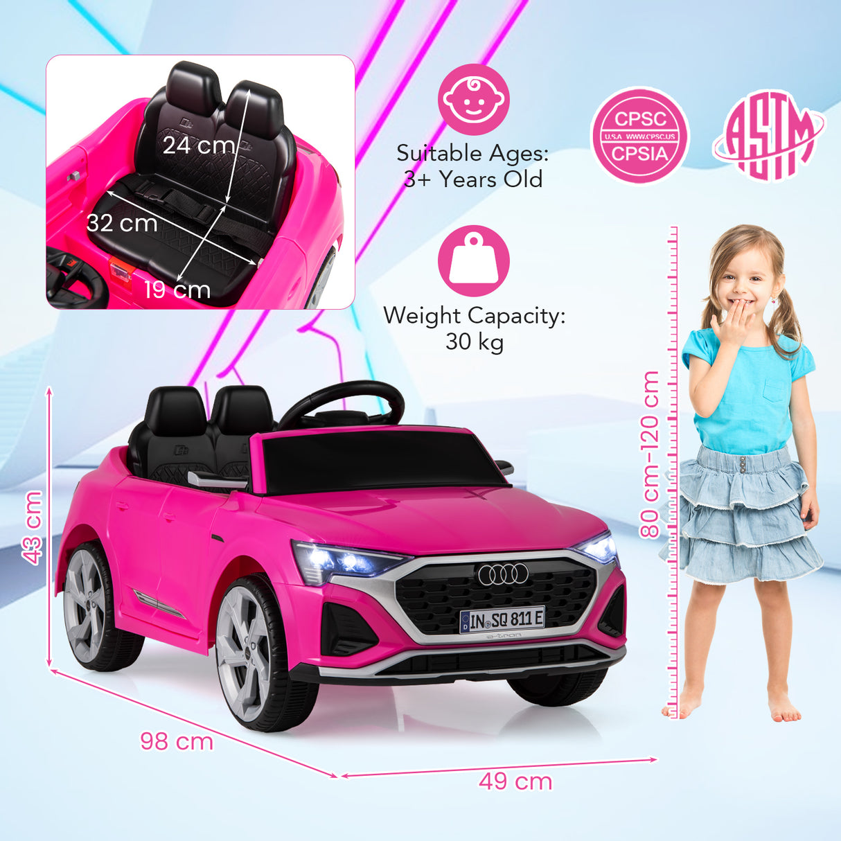 Licensed Audi SQ8 Kids Ride on Car, 3 Speeds, Ride on Toy with Soft Start & Spring Suspension