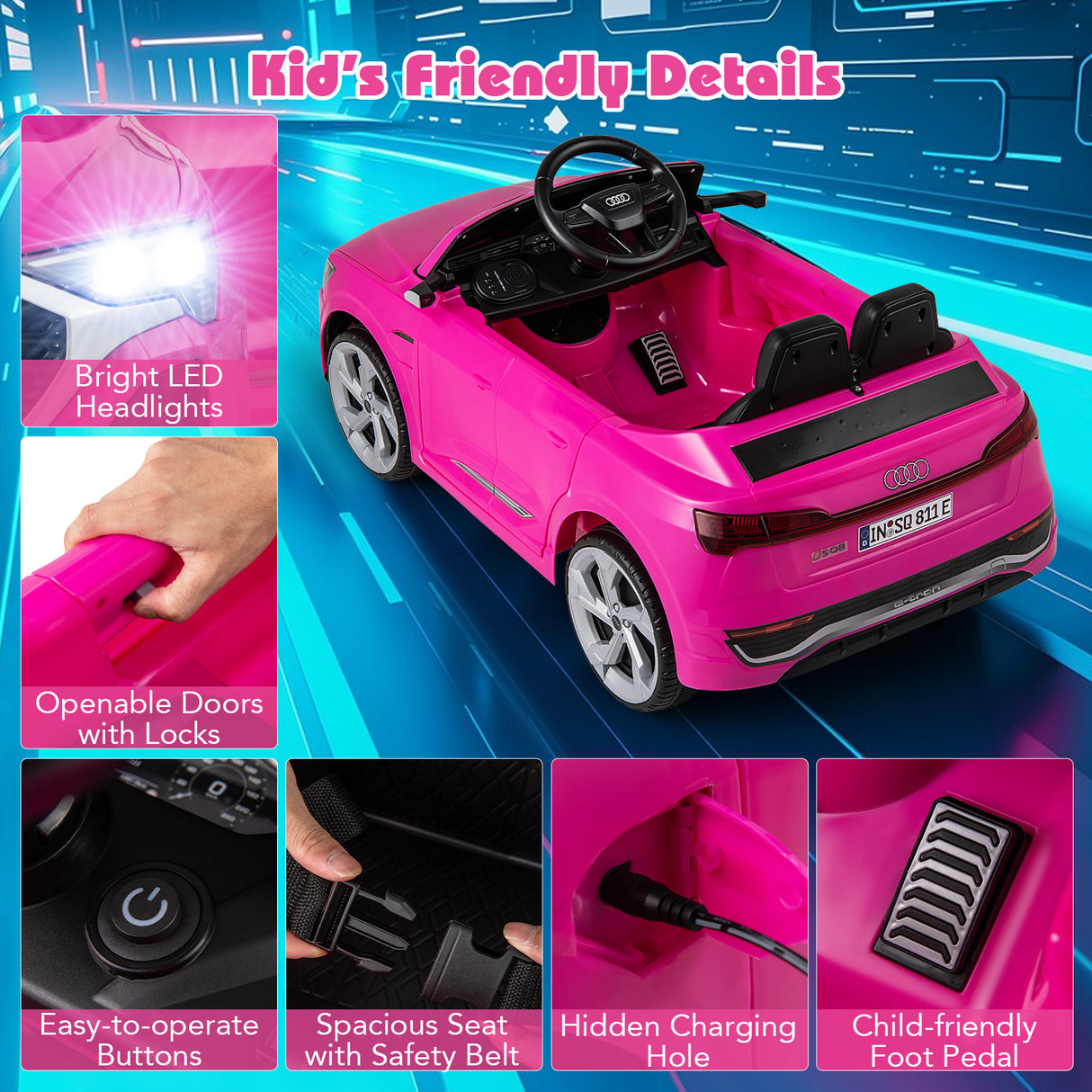 Licensed Audi SQ8 Kids Ride on Car, 3 Speeds, Ride on Toy with Soft Start & Spring Suspension