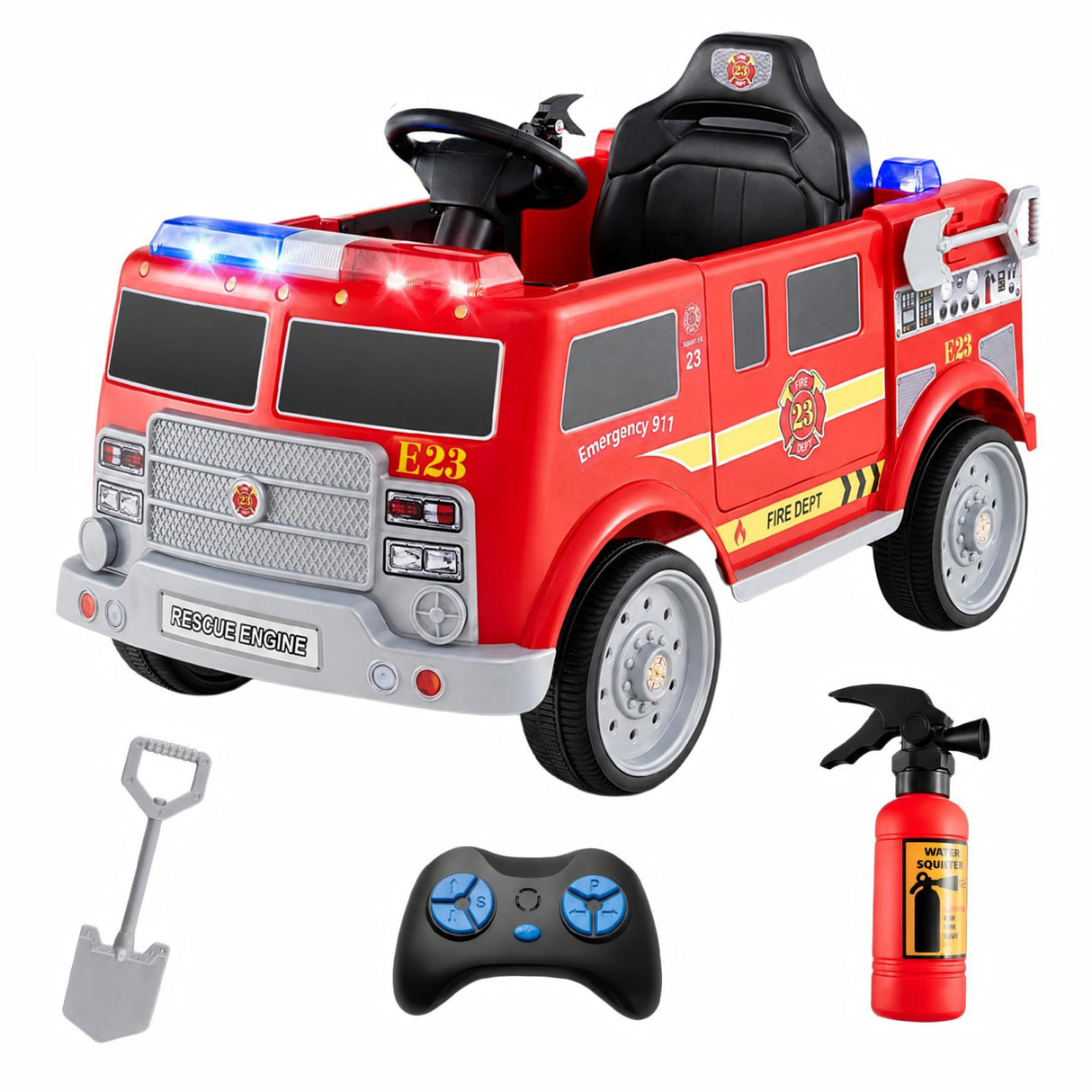 Kids Ride on Fire Truck, 12V Battery Powered Fire Car with Remote Control