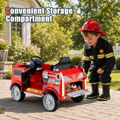 Kids Ride on Fire Truck, 12V Battery Powered Fire Car with Remote Control