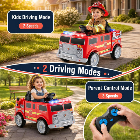 Kids Ride on Fire Truck, 12V Battery Powered Fire Car with Remote Control