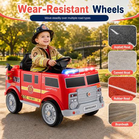 Kids Ride on Fire Truck, 12V Battery Powered Fire Car with Remote Control