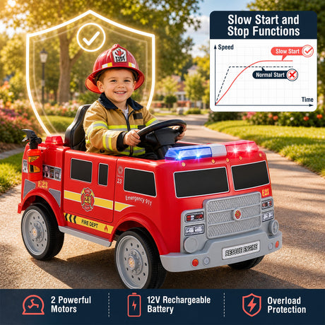 Kids Ride on Fire Truck, 12V Battery Powered Fire Car with Remote Control