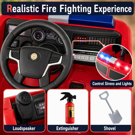 Kids Ride on Fire Truck, 12V Battery Powered Fire Car with Remote Control