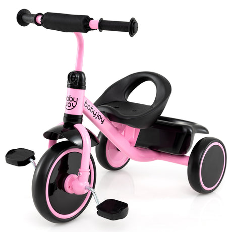 Toddler Tricycle with Adjustable Seat and Storage Basket for Aged 3-5 Years