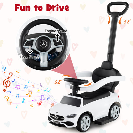 HONEY JOY 3-in-1 Ride on Push Car, Mercedes-Benz Licensed Foot to Floor Sliding Car w/Adjustable Canopy & Steering Push Bar