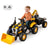 Child playing with a toy construction vehicle on a white background