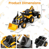 4 in 1 Ride on Tractor, Excavator & Bulldozer for Kids, 12V Electric Construction Vehicle