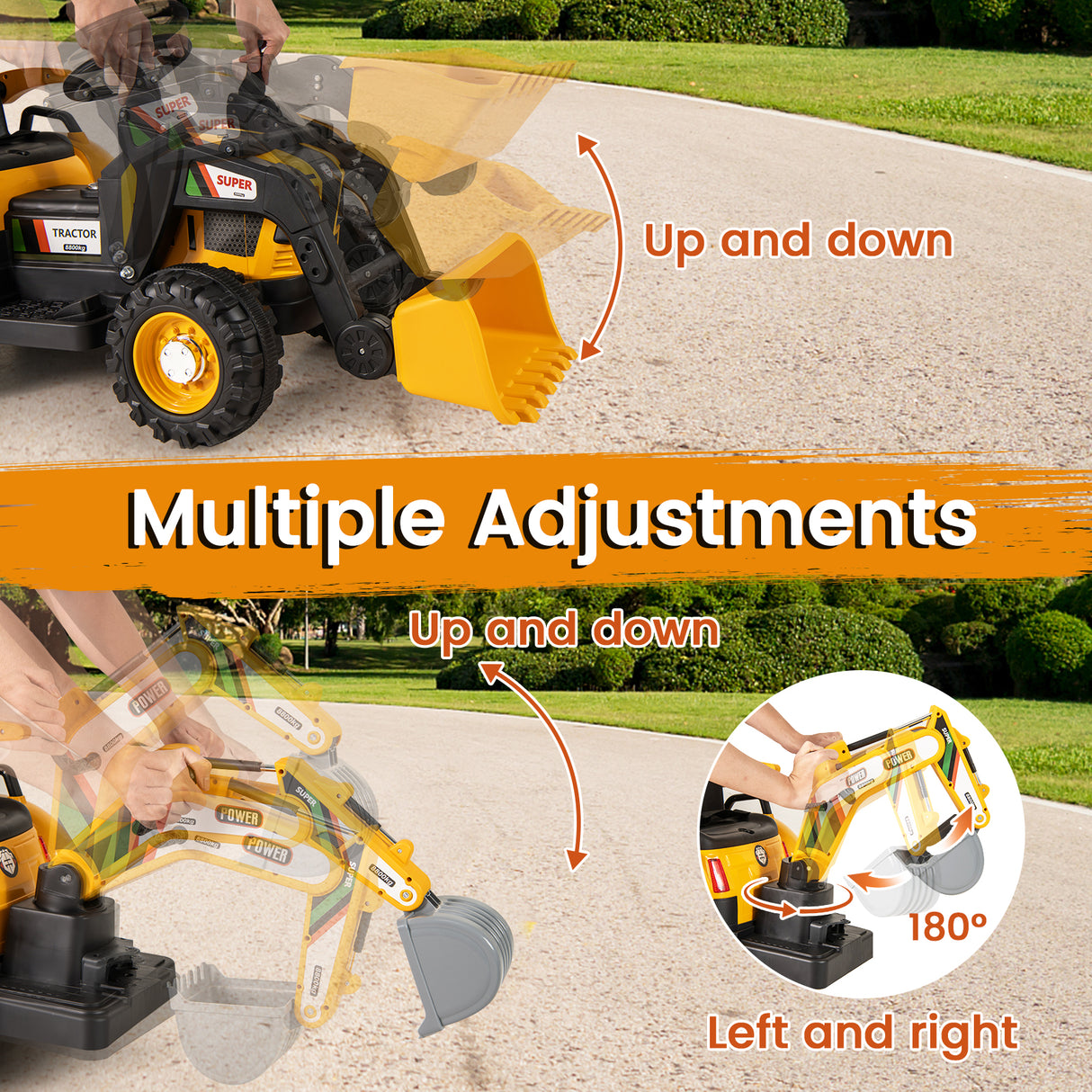 4 in 1 Ride on Tractor, Excavator & Bulldozer for Kids, 12V Electric Construction Vehicle