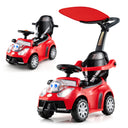 Red toy cars with black seats on a white background