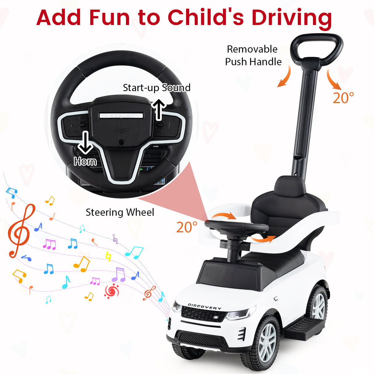 3 in 1 Push Car for Toddlers, Licensed Land Rover Discovery Ride on Toy
