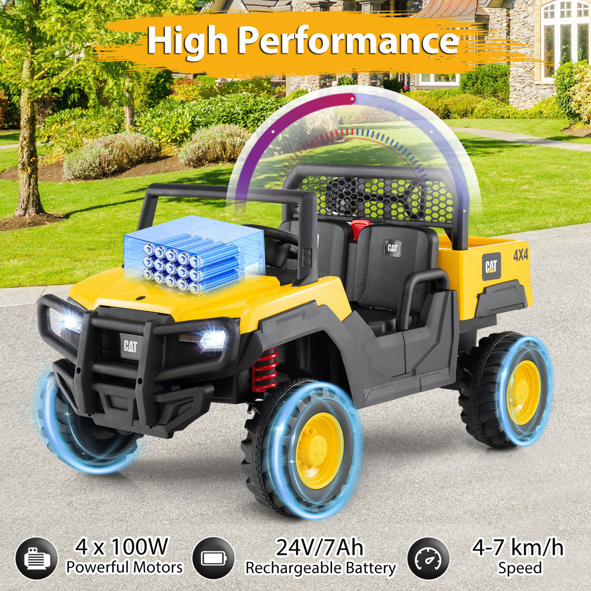 Licensed Caterpillar Ride On 4WD Dump Truck, 24V 2-Seater Kids Car Electric Vehicle
