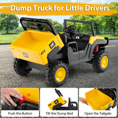 Toy dump truck with features highlighted on a road background