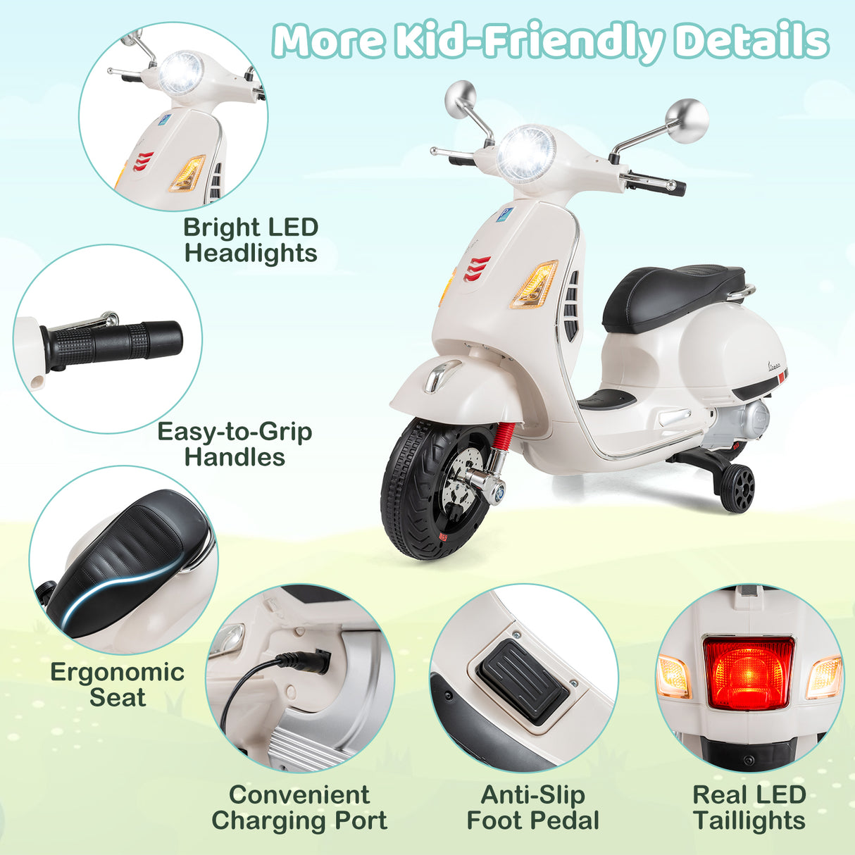 Licensed VESPA 12V Kids Electric Motorcycle with Dual Motors