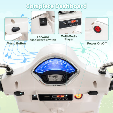Motorcycle dashboard with various controls and indicators on a light blue background