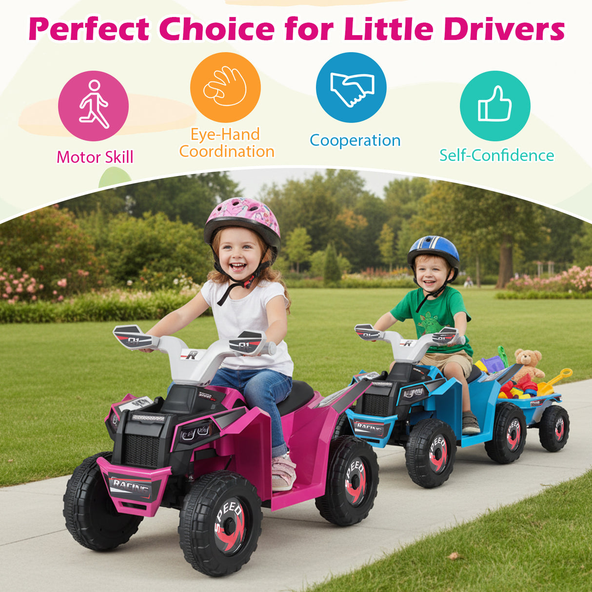 6V Kids Electric ATV Car with Removable Back Trailer