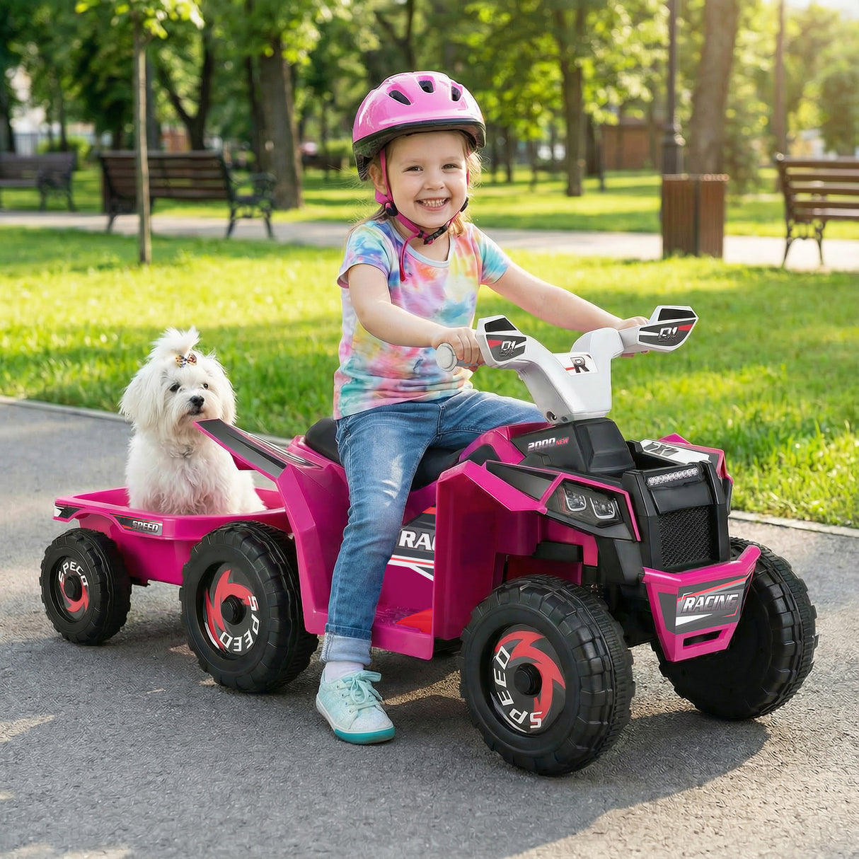 6V Kids Electric ATV Car with Removable Back Trailer