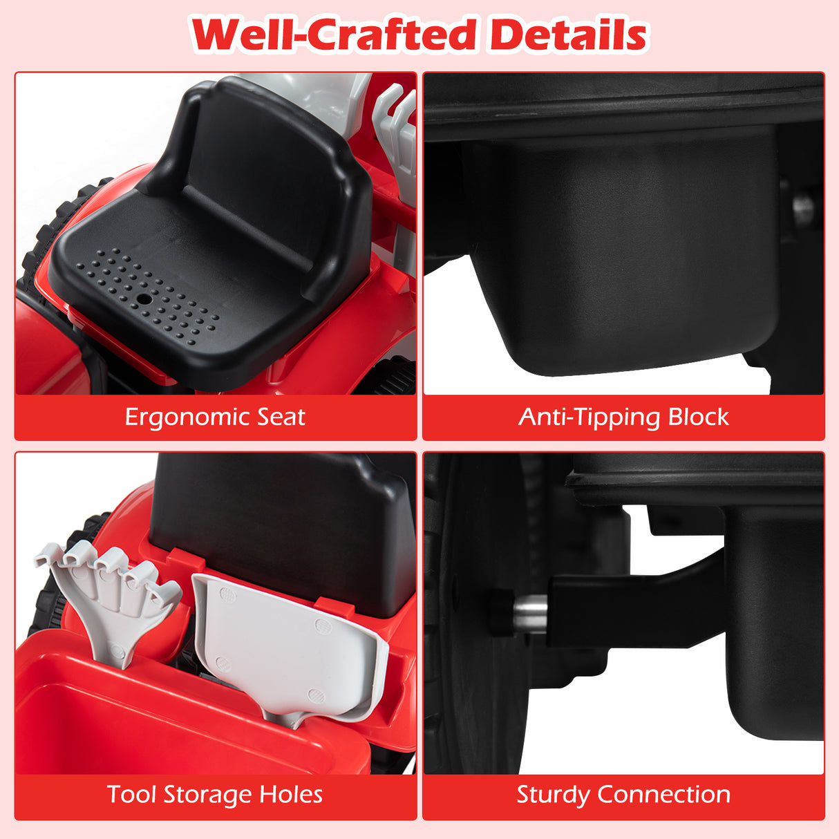 2-in-1 Ride on Tractor with Detachable Trailer, Foot-to-Floor Sliding Car with Air Horn, Dashboard, Shovel and Rake