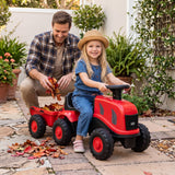 2-in-1 Ride on Tractor with Detachable Trailer, Foot-to-Floor Sliding Car with Air Horn, Dashboard, Shovel and Rake
