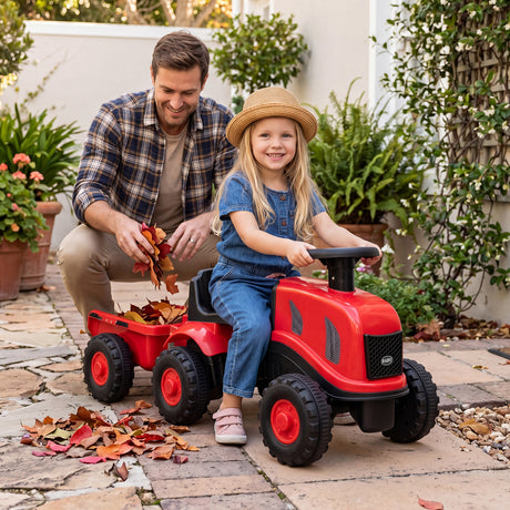 2-in-1 Ride on Tractor with Detachable Trailer, Foot-to-Floor Sliding Car with Air Horn, Dashboard, Shovel and Rake