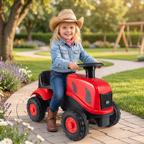 2-in-1 Ride on Tractor with Detachable Trailer, Foot-to-Floor Sliding Car with Air Horn, Dashboard, Shovel and Rake